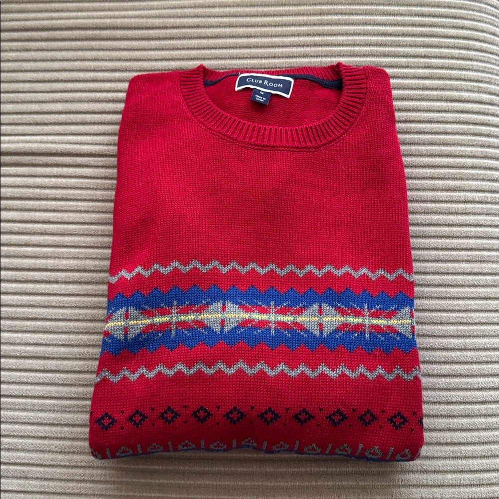 Club Room Vibrant Red Sweater with Geometric Design